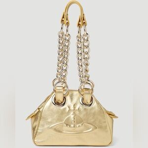 Vivienne Westwood Leather Archive Orb Chain Handbag In Gold